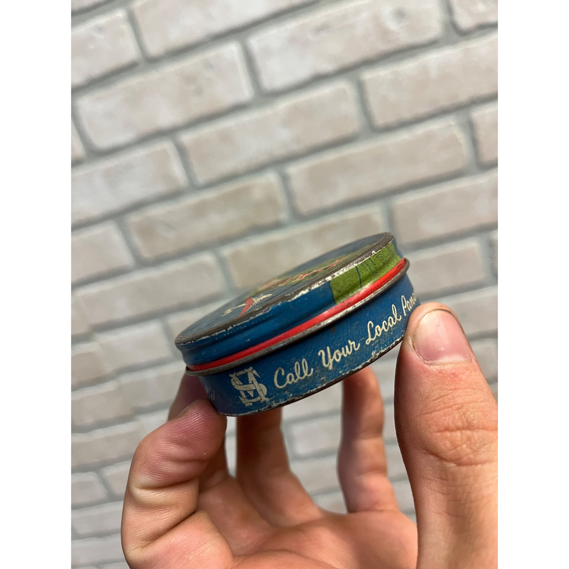 Vintage Panama Typewriter Ribbon Advertising Tin Can 2.5" Airplane Graphic