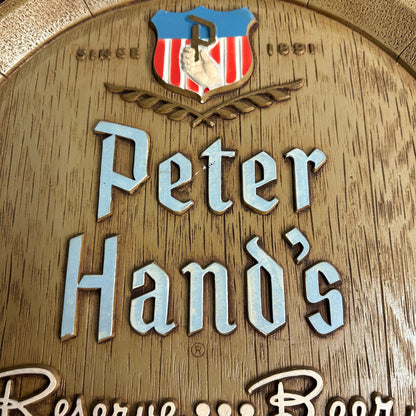 Vintage 1950s Peter Hand's Reserve Beer Chalkware Barrel Advertising Wall Sign