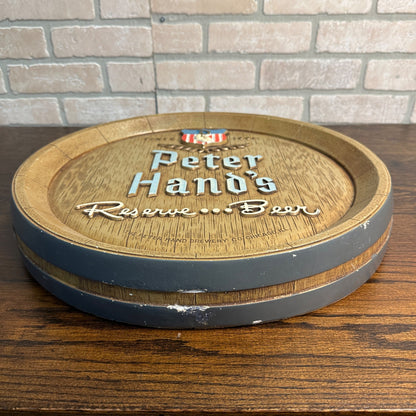 Vintage 1950s Peter Hand's Reserve Beer Chalkware Barrel Advertising Wall Sign