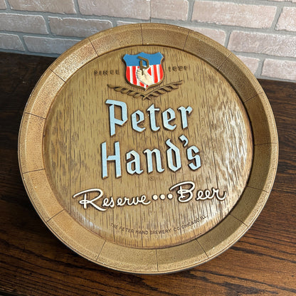 Vintage 1950s Peter Hand's Reserve Beer Chalkware Barrel Advertising Wall Sign