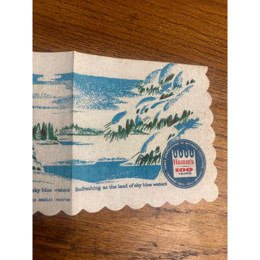 Vintage 1965 Hamm's Beer Advertising Bar Napkin 100 Years 1865-1965 Blue Skies