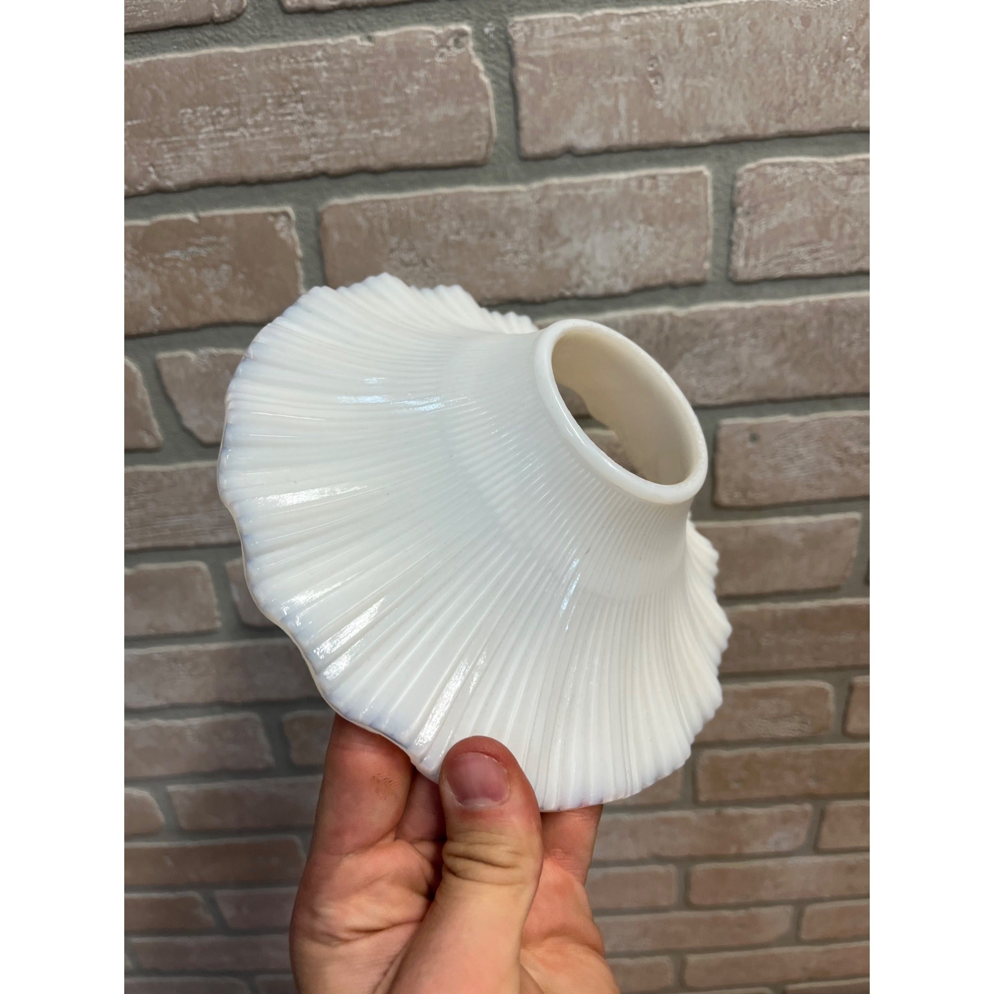 Antique White Milk Glass Pleated Petticoat Oil Lamp Light Shade