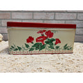 Vintage 1950s Tin Metal Kitchen Bread Box Red & Cream Floral Retro 12"