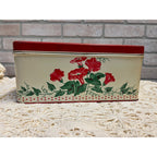 Vintage 1950s Tin Metal Kitchen Bread Box Red & Cream Floral Retro 12"