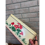 Vintage 1950s Tin Metal Kitchen Bread Box Red & Cream Floral Retro 12"