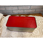 Vintage 1950s Tin Metal Kitchen Bread Box Red & Cream Floral Retro 12"