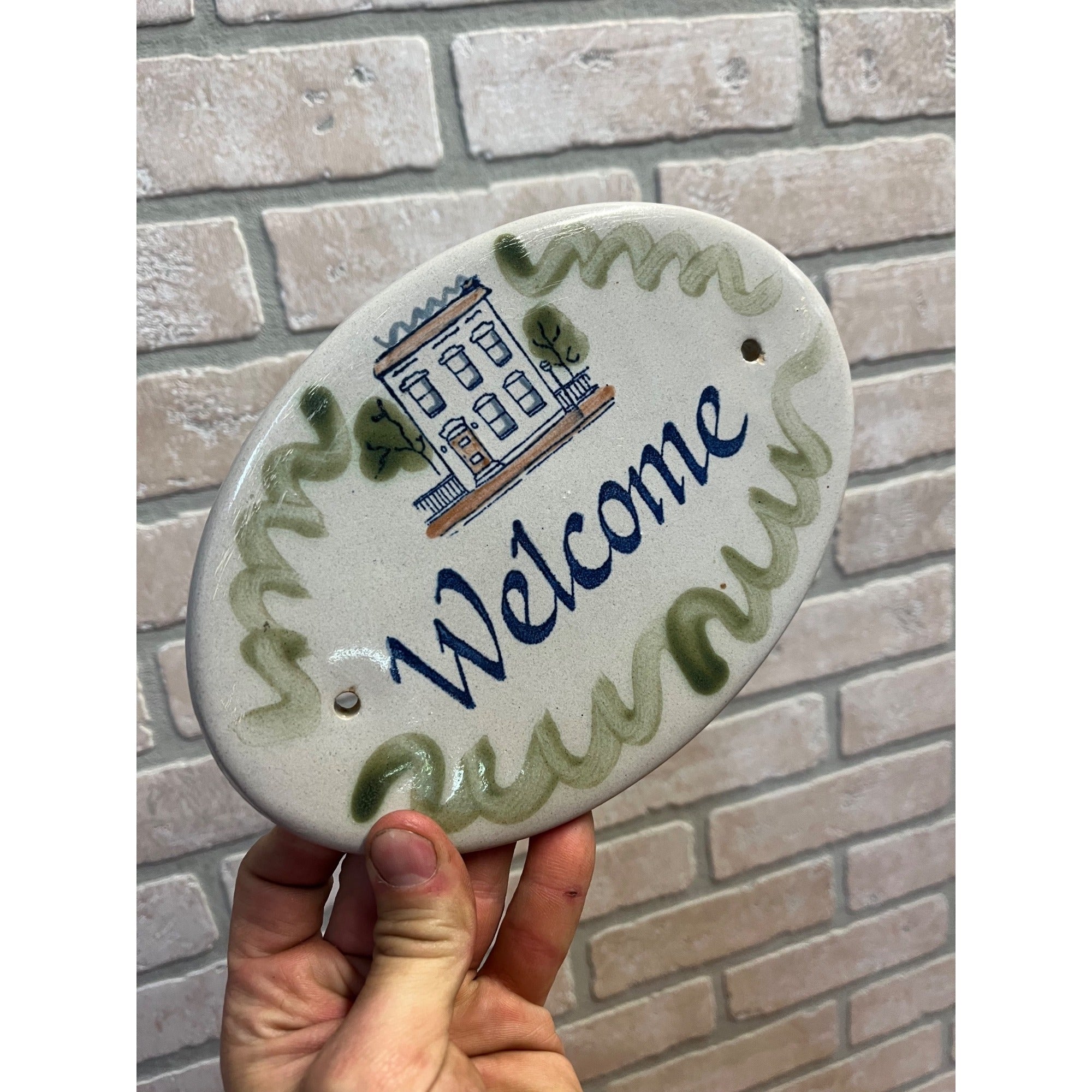 Vintage Louisville Stoneware Wall Welcome Sign 8" wide