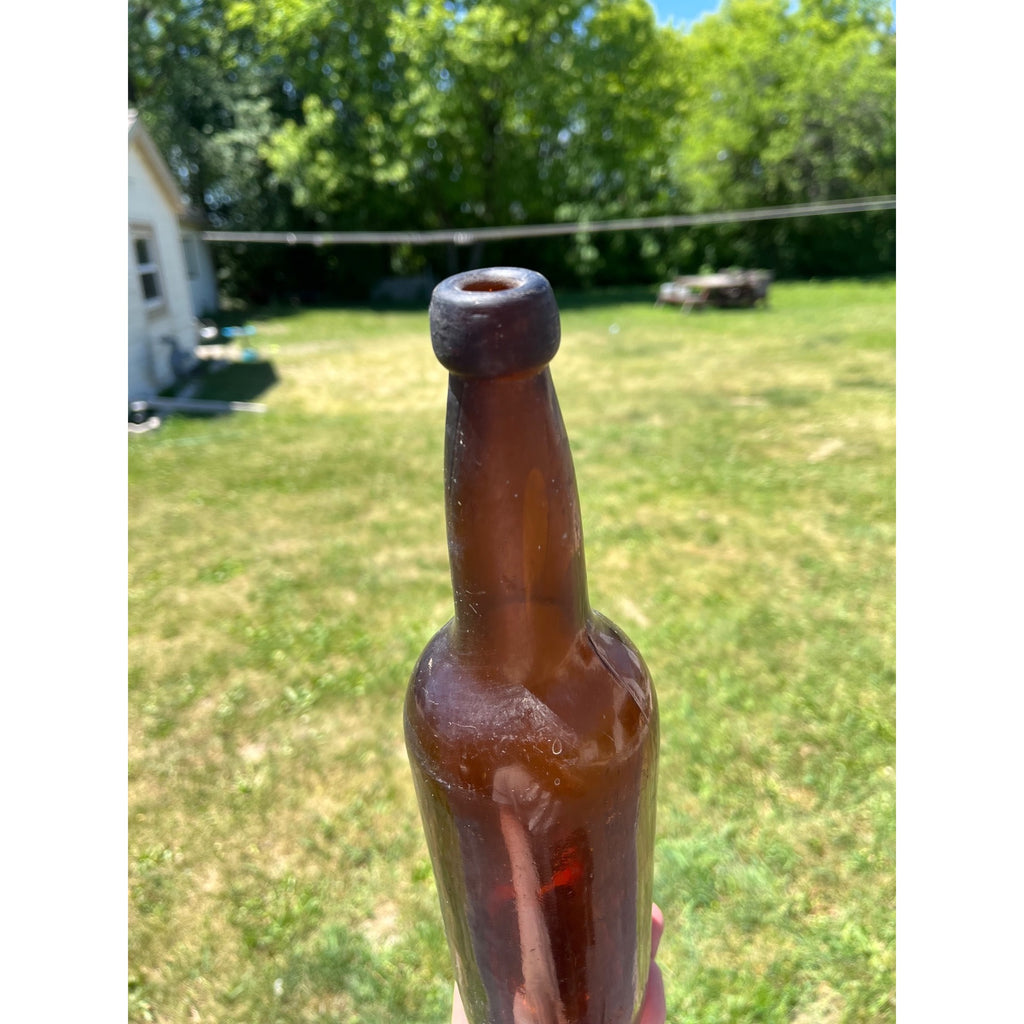Antique 1880s Reed & Co Massillon Glass Blob Beer Bottle Ohio OH Applied Top