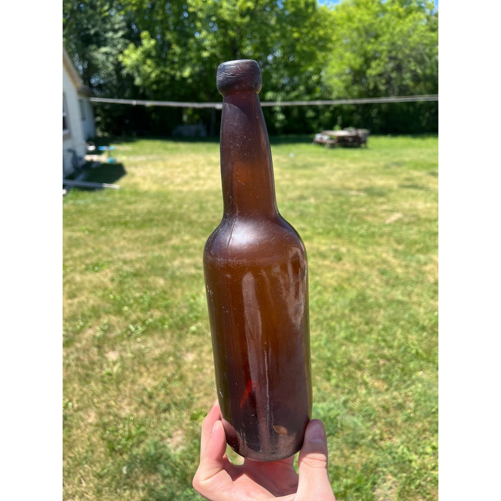 Antique 1880s Reed & Co Massillon Glass Blob Beer Bottle Ohio OH Applied Top