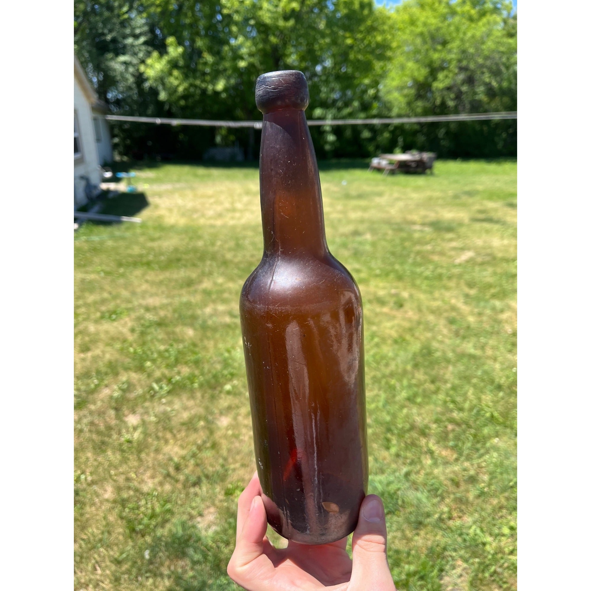 Antique 1880s Reed & Co Massillon Glass Blob Beer Bottle Ohio OH Applied Top
