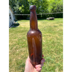 Antique 1880s Reed & Co Massillon Glass Blob Beer Bottle Ohio OH Applied Top