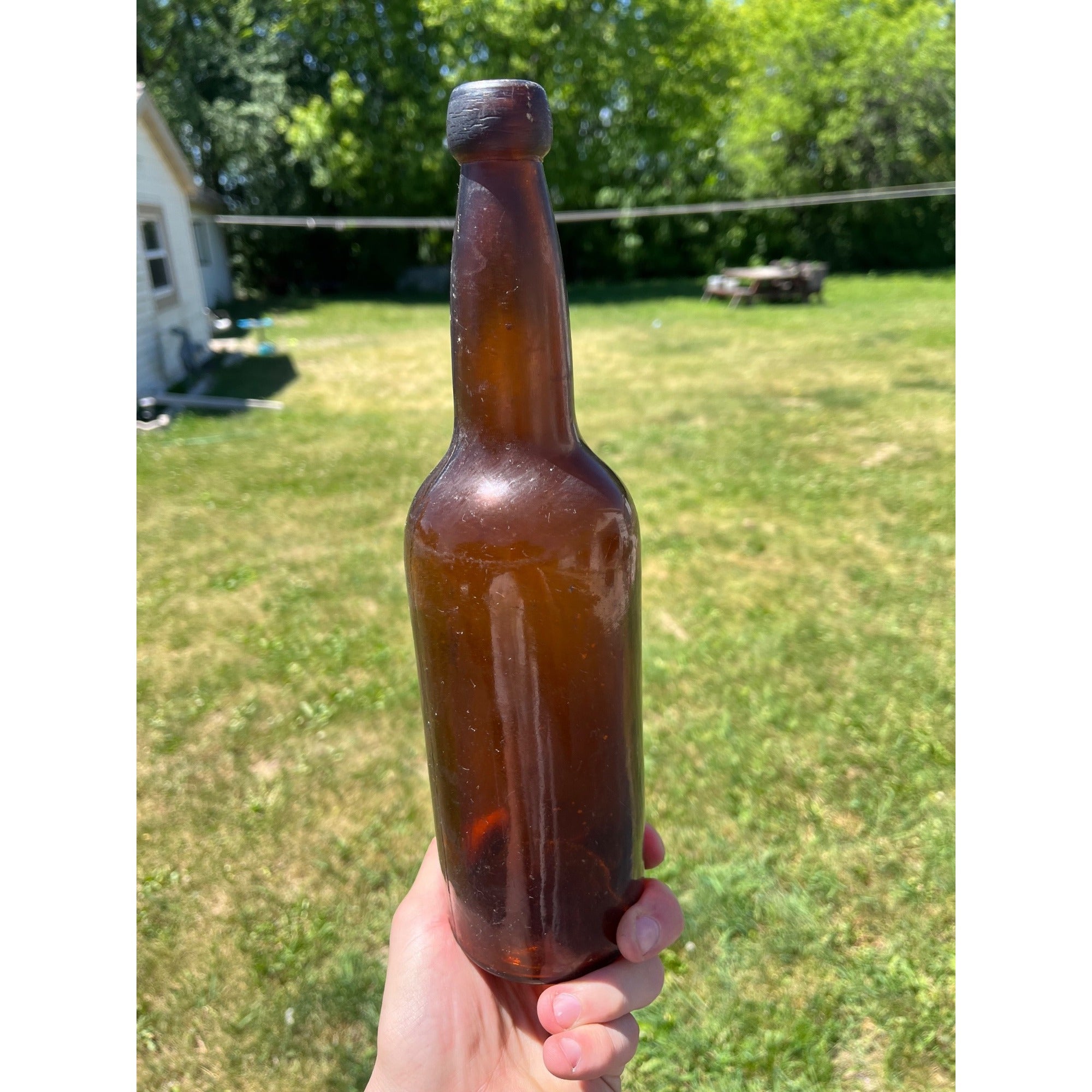Antique 1880s Reed & Co Massillon Glass Blob Beer Bottle Ohio OH Applied Top