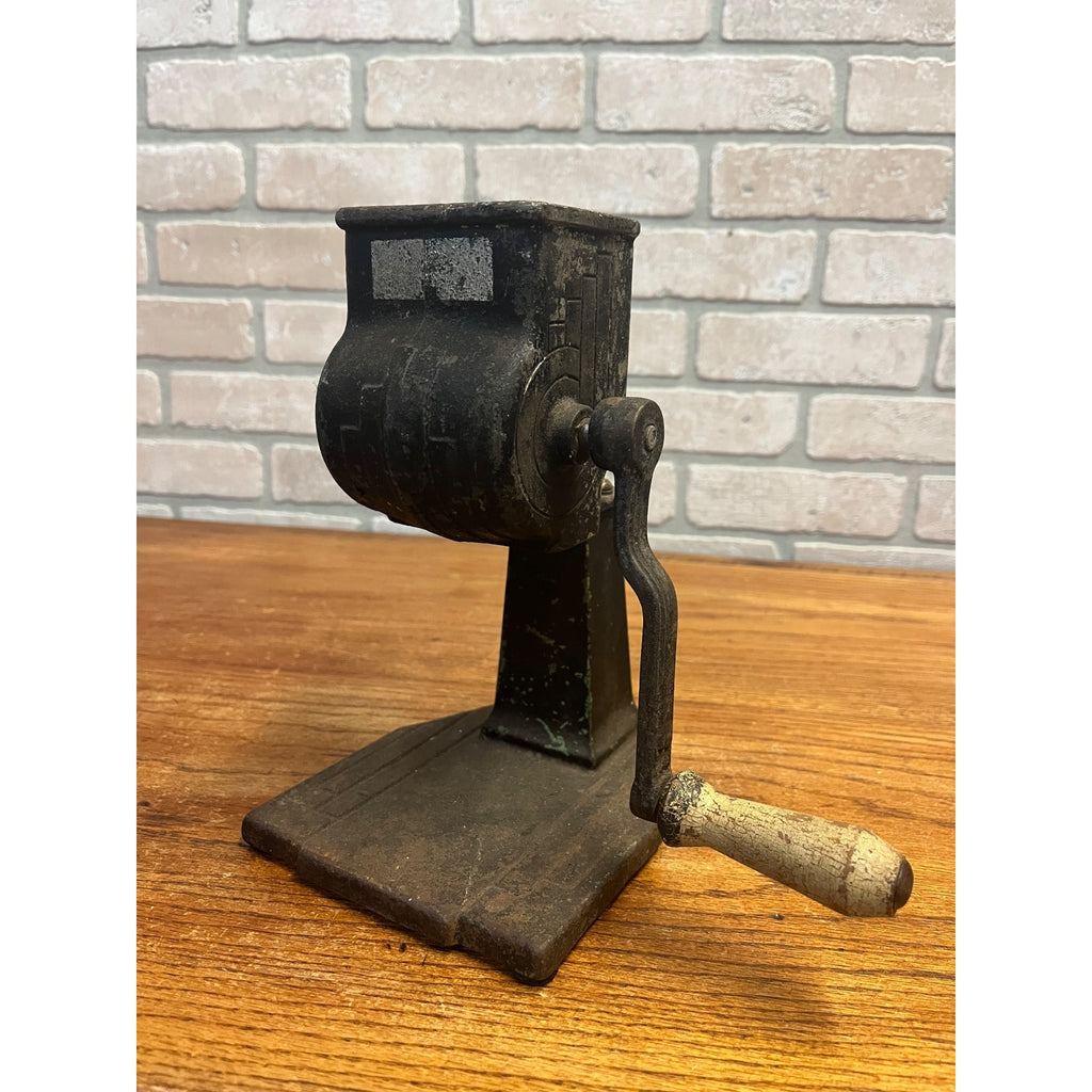 Antique Cast Iron Ice Crusher Breaker Art Deco Tabletop Hand Crank Black Paint