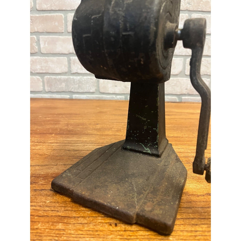 Antique Cast Iron Ice Crusher Breaker Art Deco Tabletop Hand Crank Black Paint