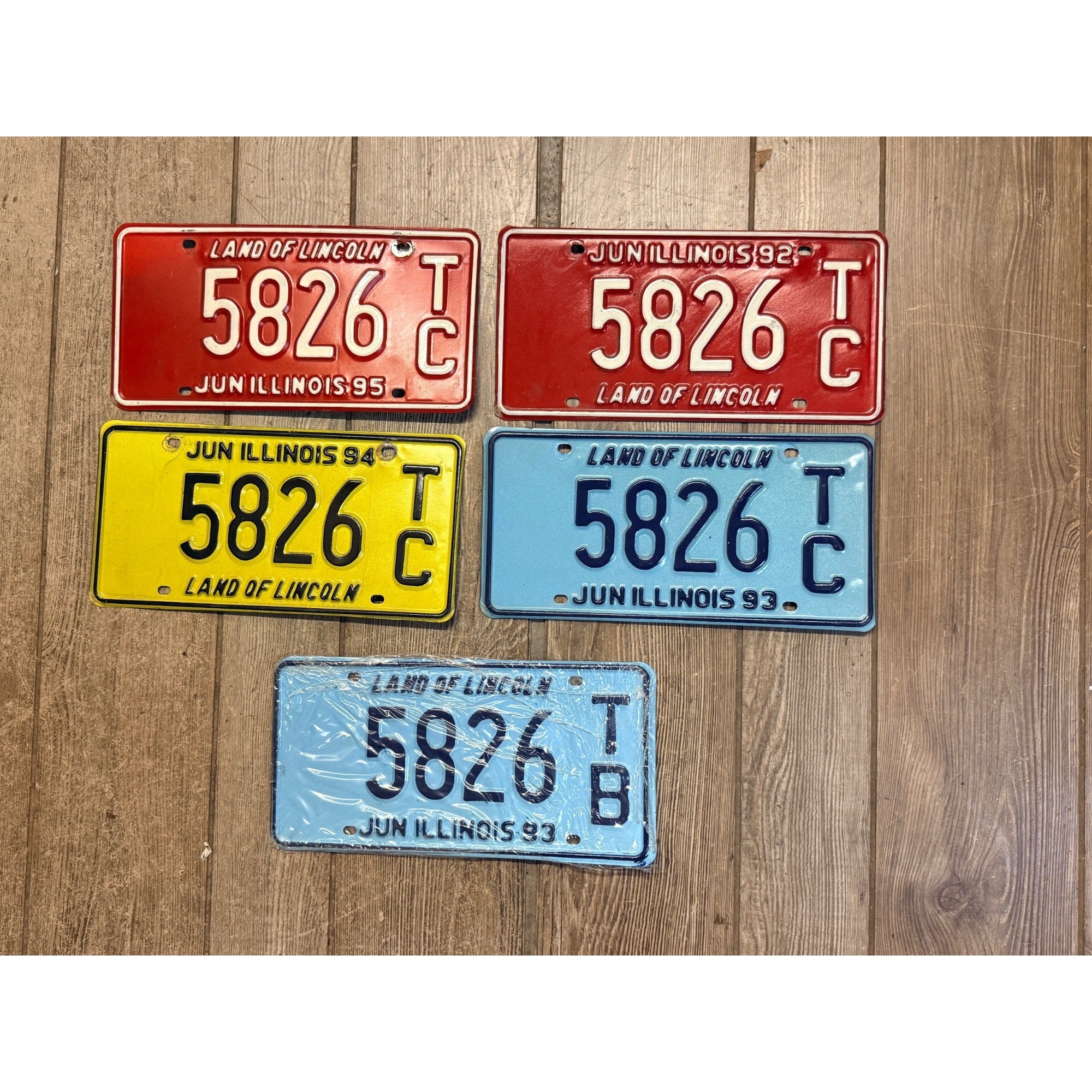 Vintage Large Lot of Five (5) Solid Color Illinois State License Plates 1990's Land of Lincoln Motto