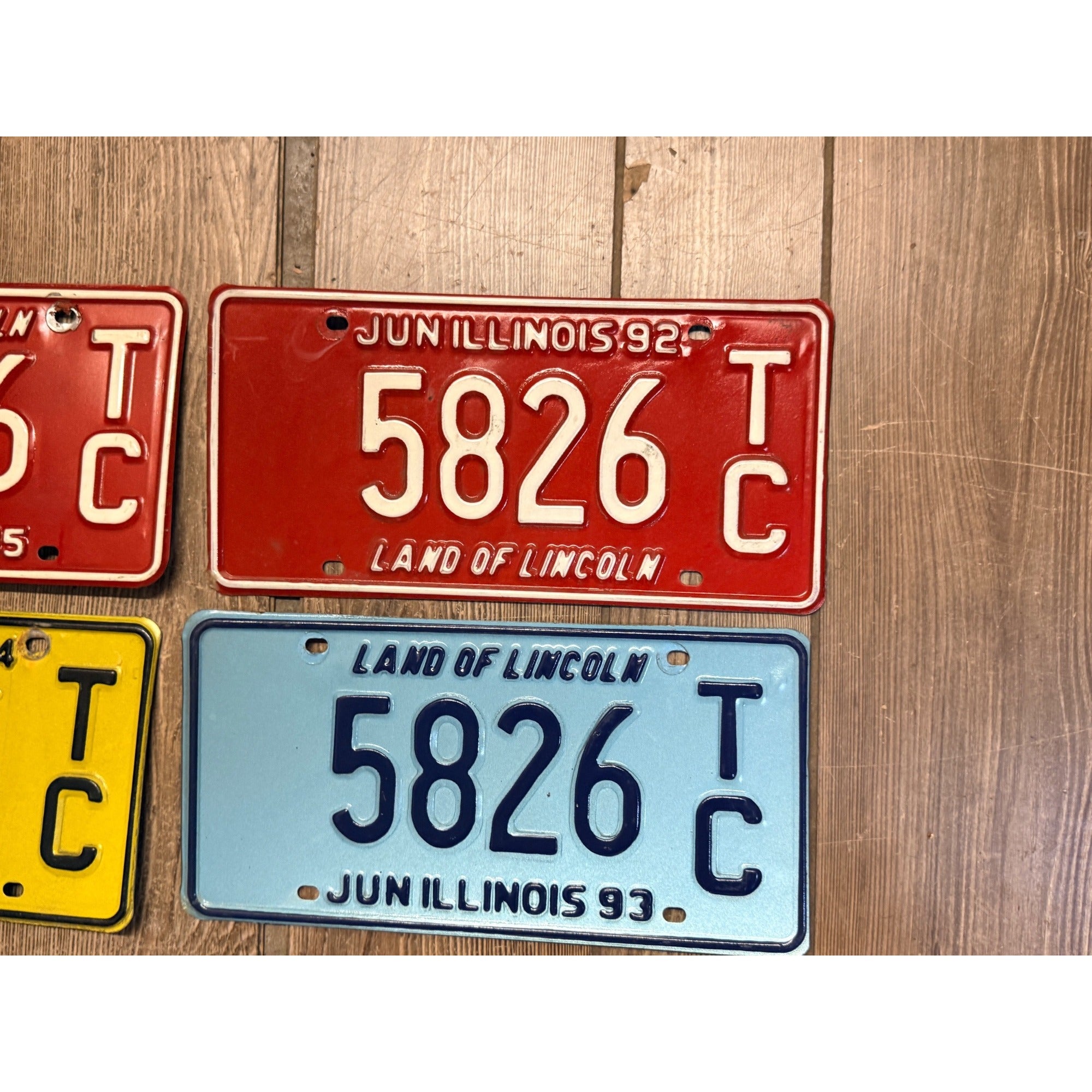 Vintage Large Lot of Five (5) Solid Color Illinois State License Plates 1990's Land of Lincoln Motto