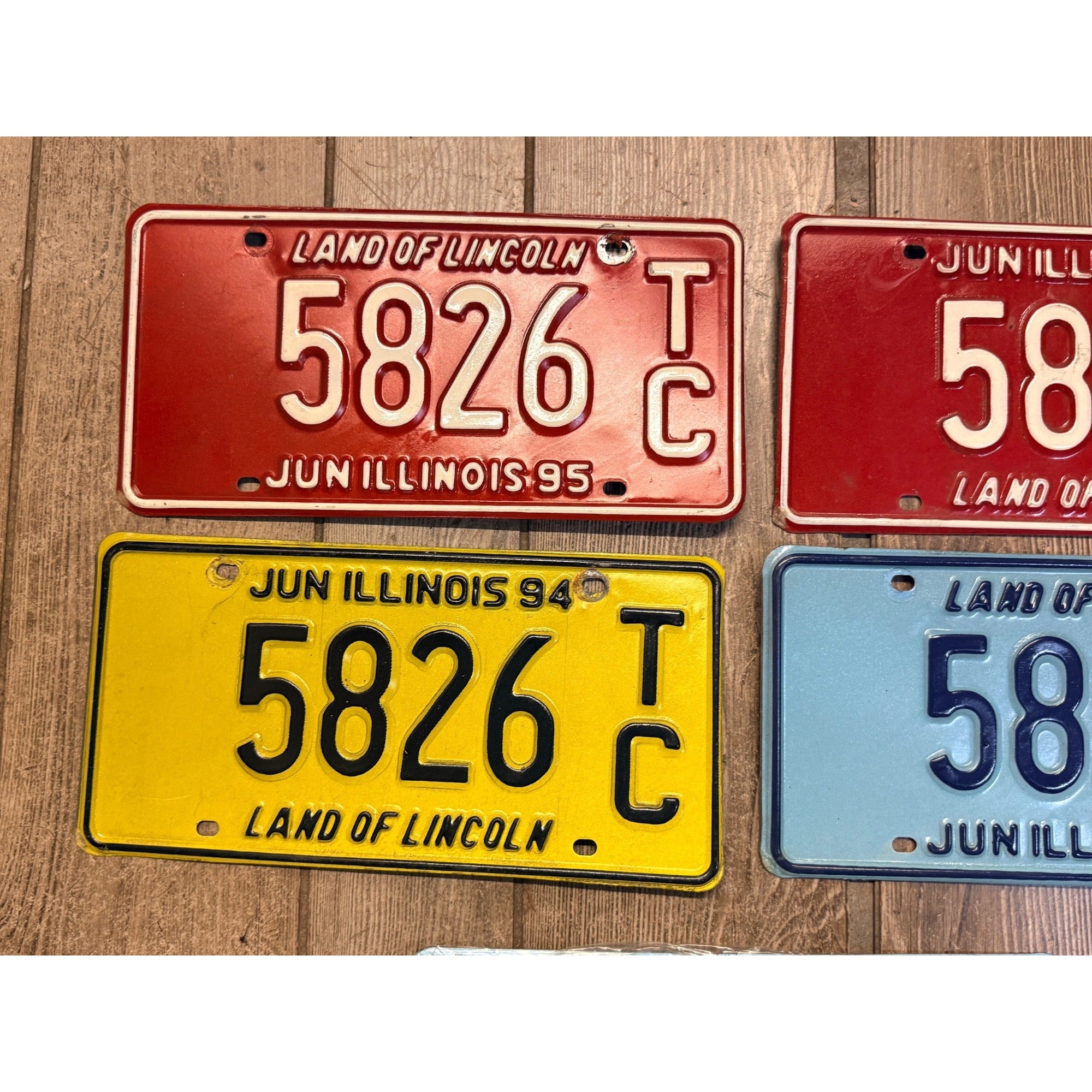 Vintage Large Lot of Five (5) Solid Color Illinois State License Plates 1990's Land of Lincoln Motto