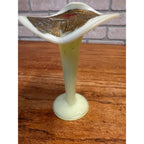 Antique Victorian Uranium Custard Glass Jack in the Pulpit 6" Vase Gilt Enamel