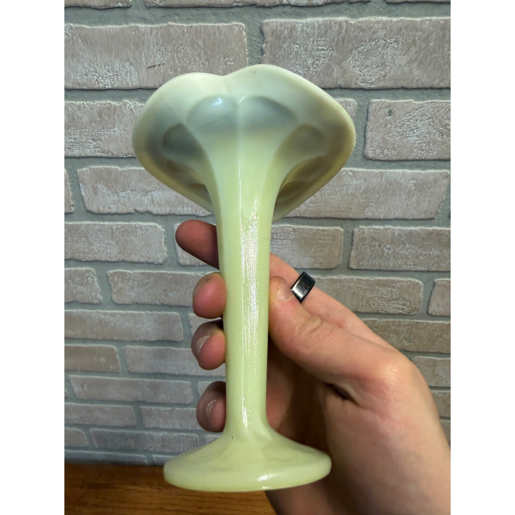 Antique Victorian Uranium Custard Glass Jack in the Pulpit 6" Vase Gilt Enamel