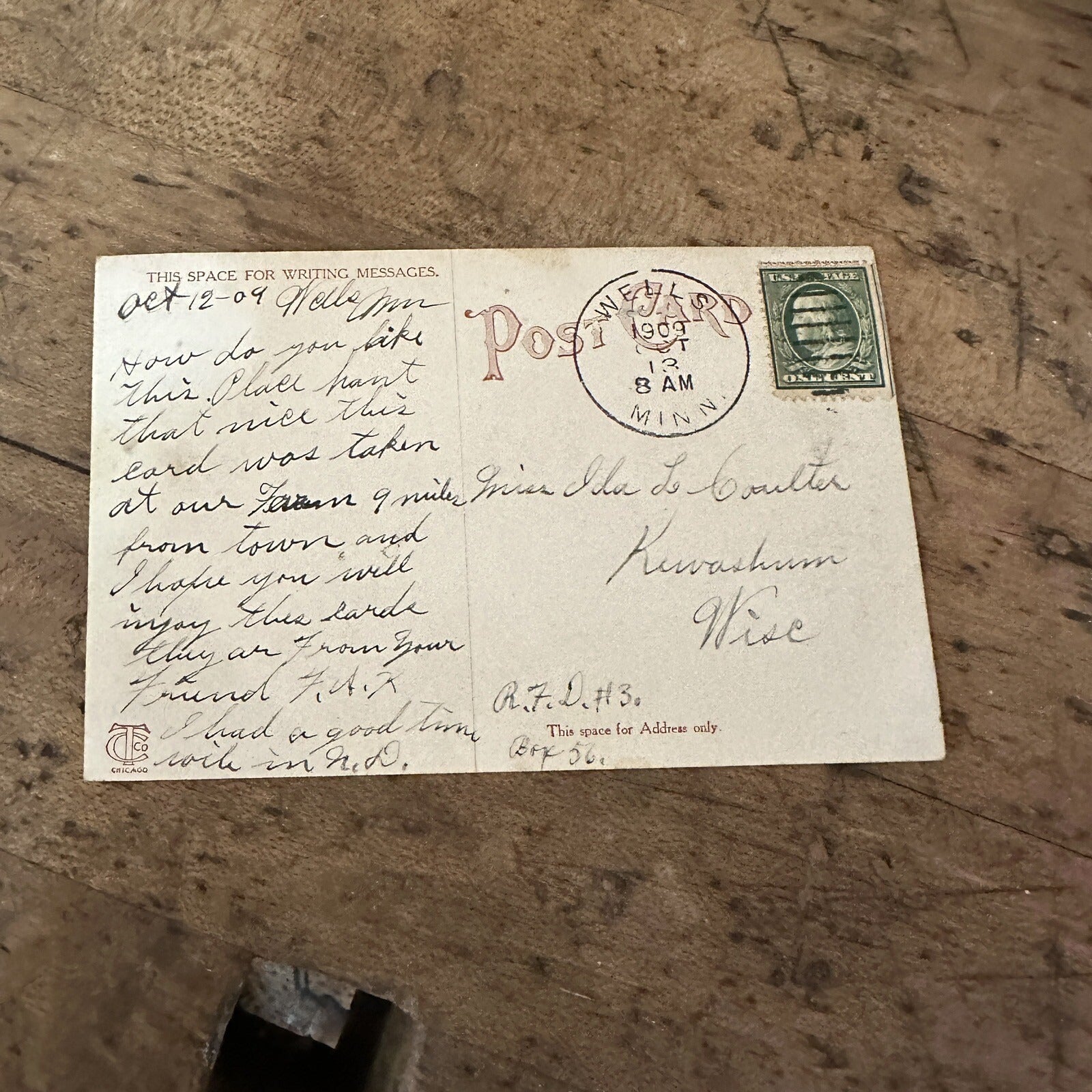 Vintage c1909 Road Near Cobb River Wells Minnesota Postcard MN Minn.