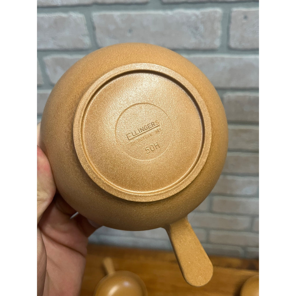 Vintage Ellingers Agatized Soup Handle Wood Bowls & Spatula Sheboygan WI
