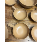 Vintage Ellingers Agatized Soup Handle Wood Bowls & Spatula Sheboygan WI