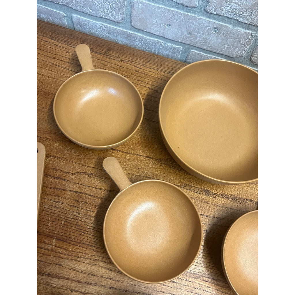 Vintage Ellingers Agatized Soup Handle Wood Bowls & Spatula Sheboygan WI