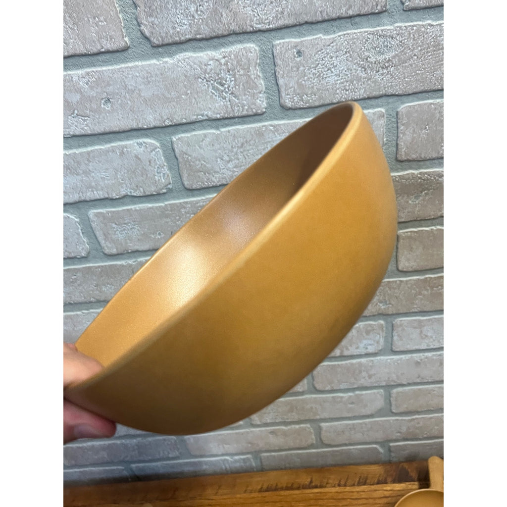 Vintage Ellingers Agatized Soup Handle Wood Bowls & Spatula Sheboygan WI