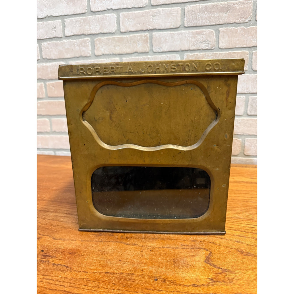 Antique 1900s Advertising Brass Cookie Box Store Display Robert A Johnston Co Milwaukee WI