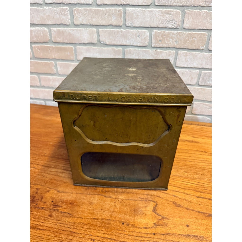 Antique 1900s Advertising Brass Cookie Box Store Display Robert A Johnston Co Milwaukee WI
