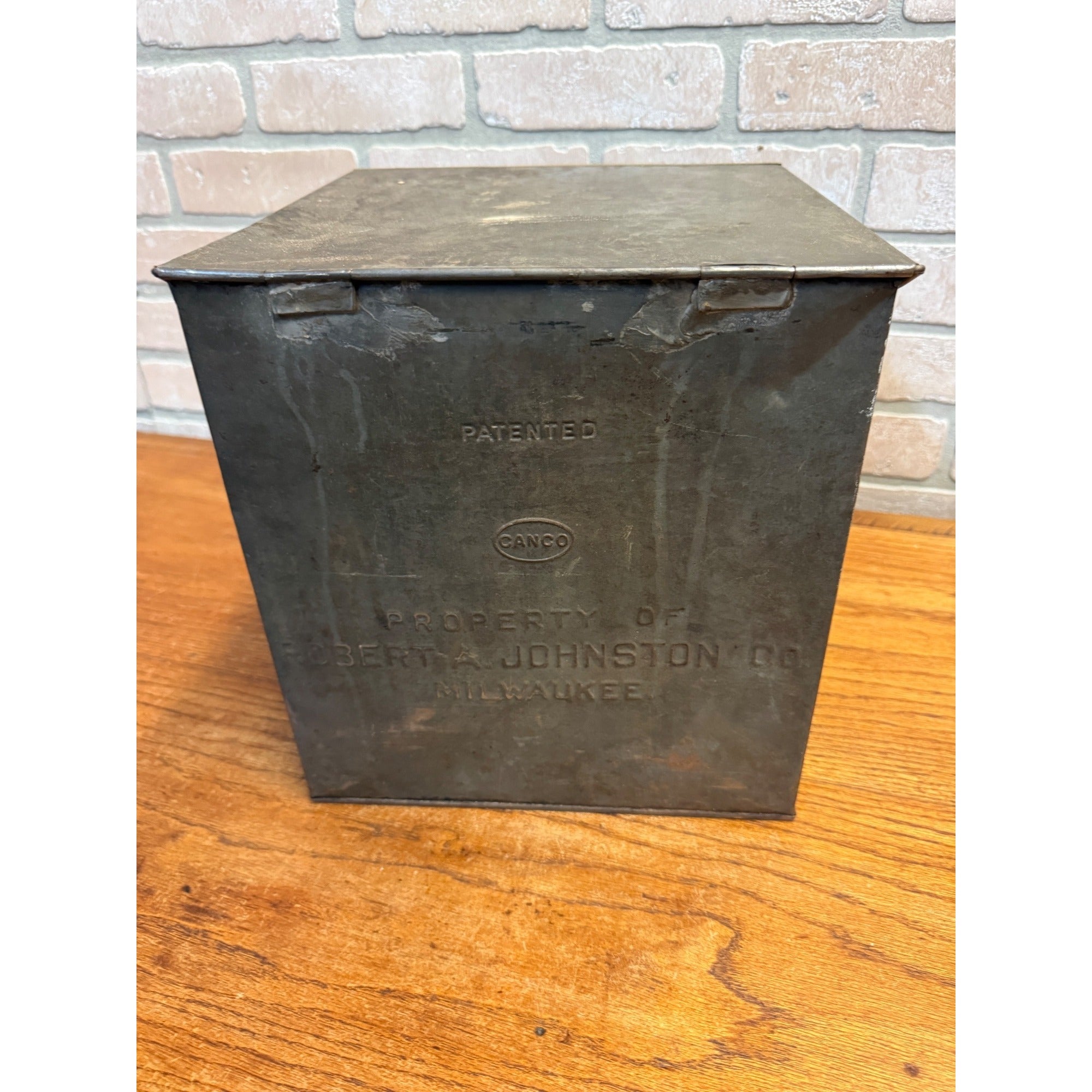 Antique 1900s Advertising Brass Cookie Box Store Display Robert A Johnston Co Milwaukee WI