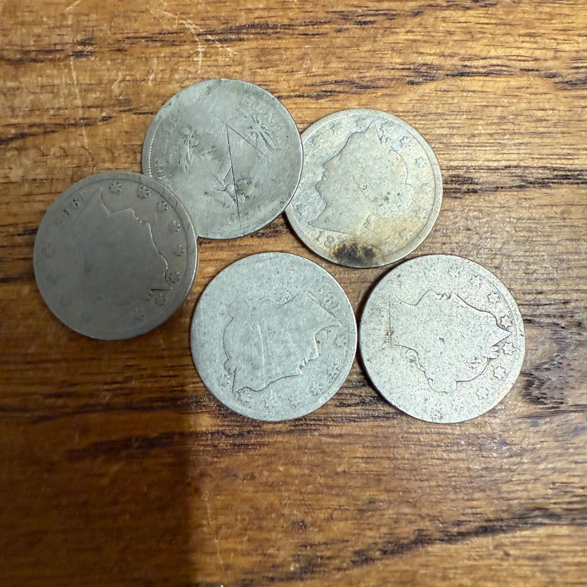 Worn Liberty Head V- Nickels Heavily Circulated Lot Rubbing Lucky Coins