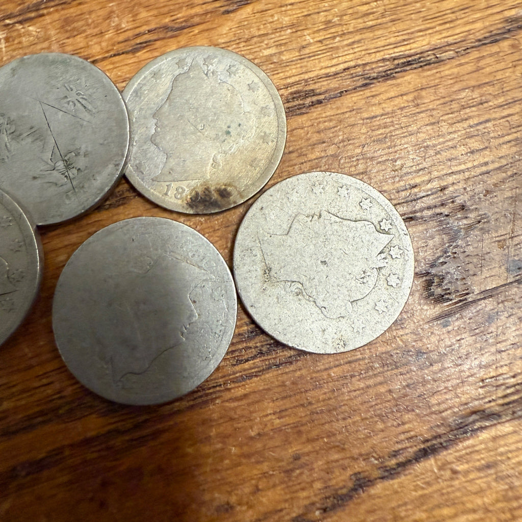 Worn Liberty Head V- Nickels Heavily Circulated Lot Rubbing Lucky Coins
