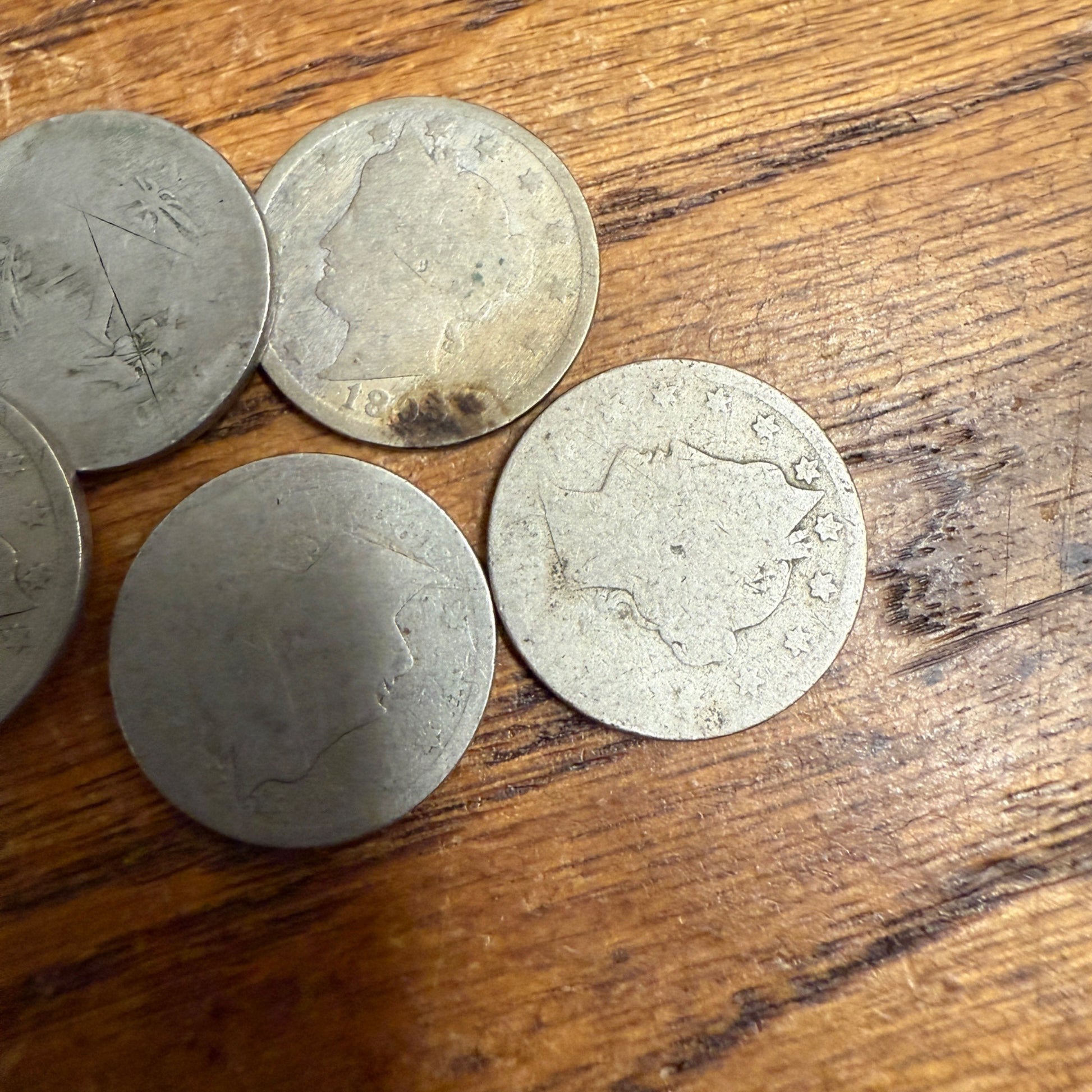 Worn Liberty Head V- Nickels Heavily Circulated Lot Rubbing Lucky Coins