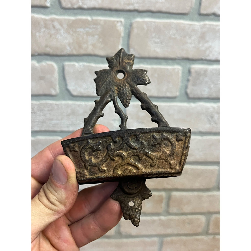 Antique Victorian Eastlake Cast Iron Wall Hanging Match Holder w/ Striker Base
