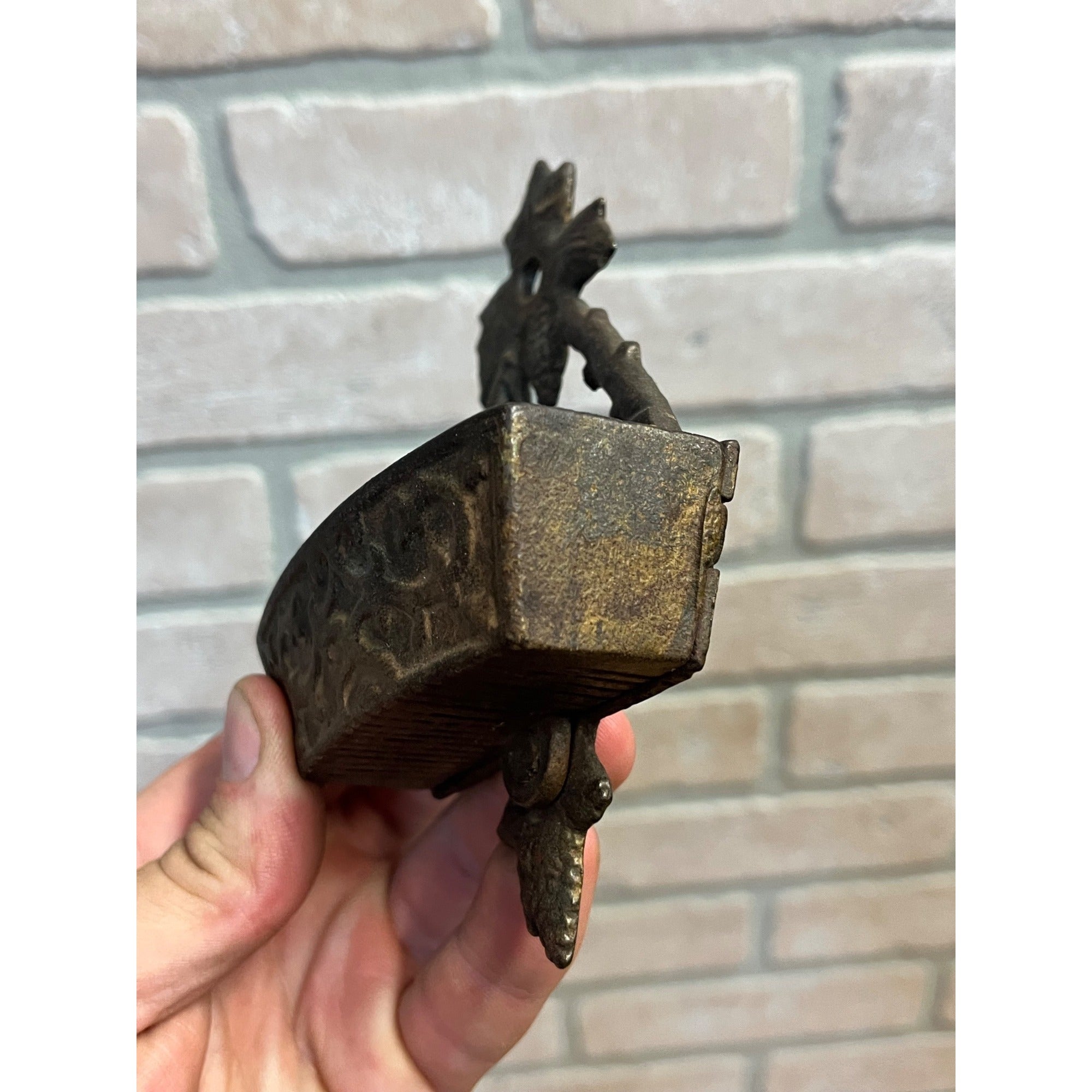 Antique Victorian Eastlake Cast Iron Wall Hanging Match Holder w/ Striker Base