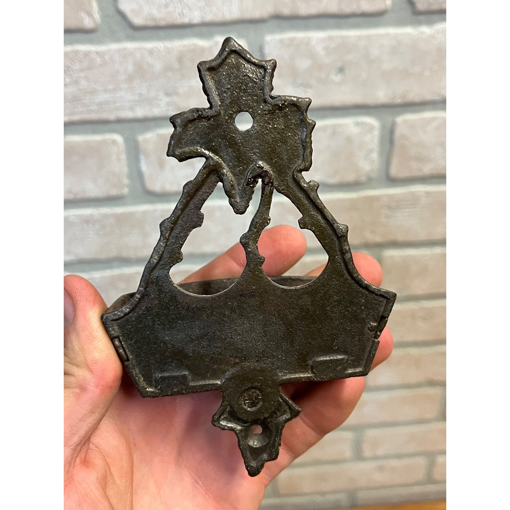 Antique Victorian Eastlake Cast Iron Wall Hanging Match Holder w/ Striker Base