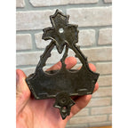 Antique Victorian Eastlake Cast Iron Wall Hanging Match Holder w/ Striker Base