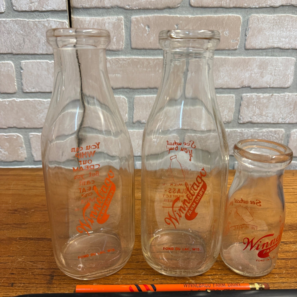Vintage Fond du Lac Wis Winnebago Dairy Farm Collection Tray Bottles Pencil