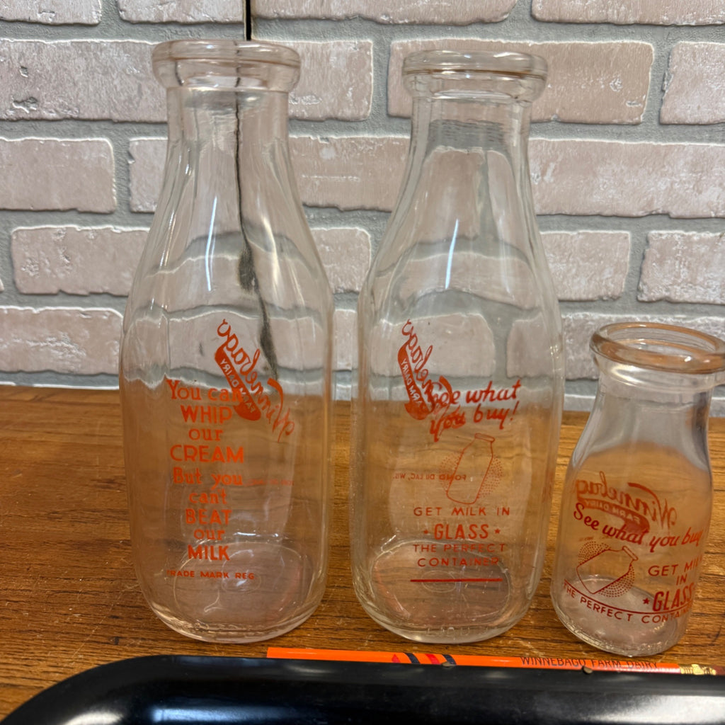 Vintage Fond du Lac Wis Winnebago Dairy Farm Collection Tray Bottles Pencil