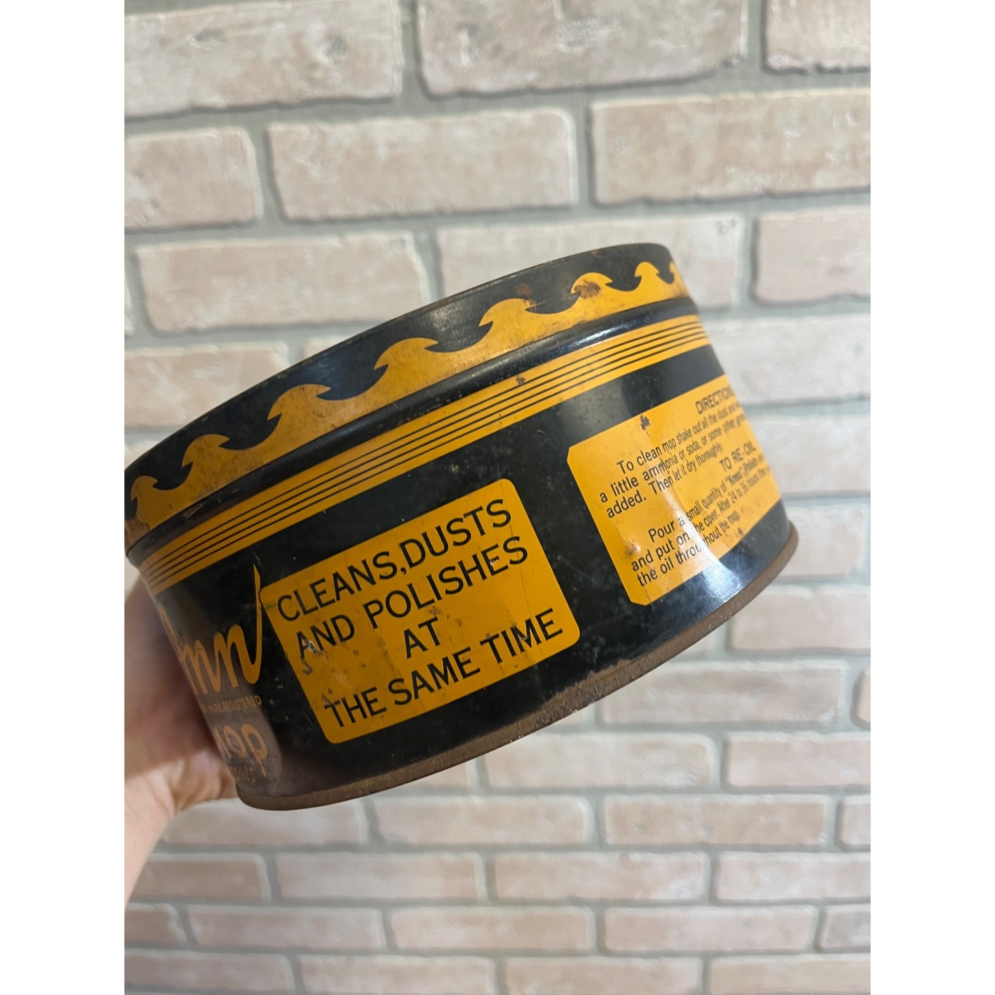 Vintage Betty Ann Polish Mop Advertising Canister Lithograph Metal Tin Can