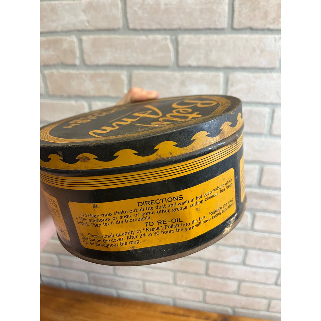 Vintage Betty Ann Polish Mop Advertising Canister Lithograph Metal Tin Can