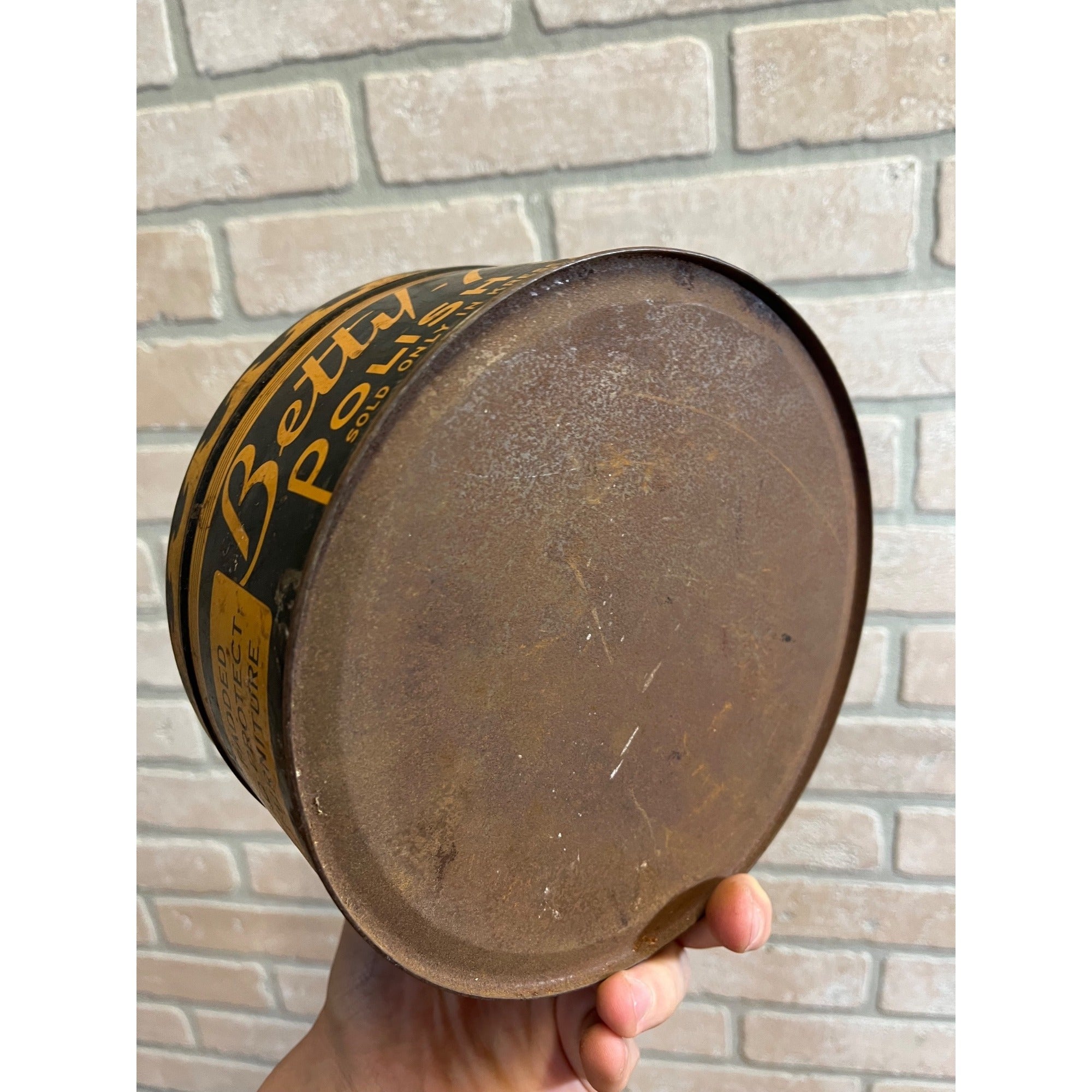 Vintage Betty Ann Polish Mop Advertising Canister Lithograph Metal Tin Can