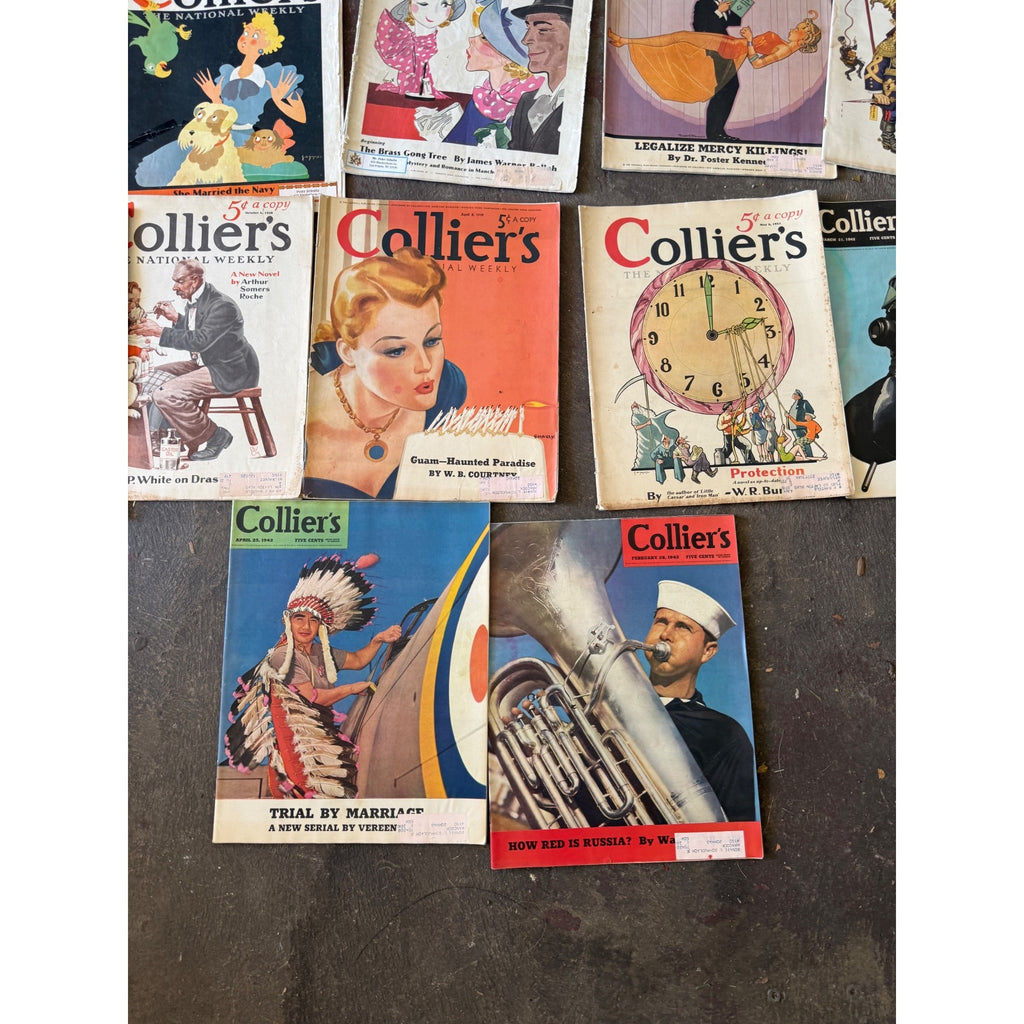 Vintage Collier's Magazine Lot of 16 1930s-1950s Cover Art Advertising Ephemera