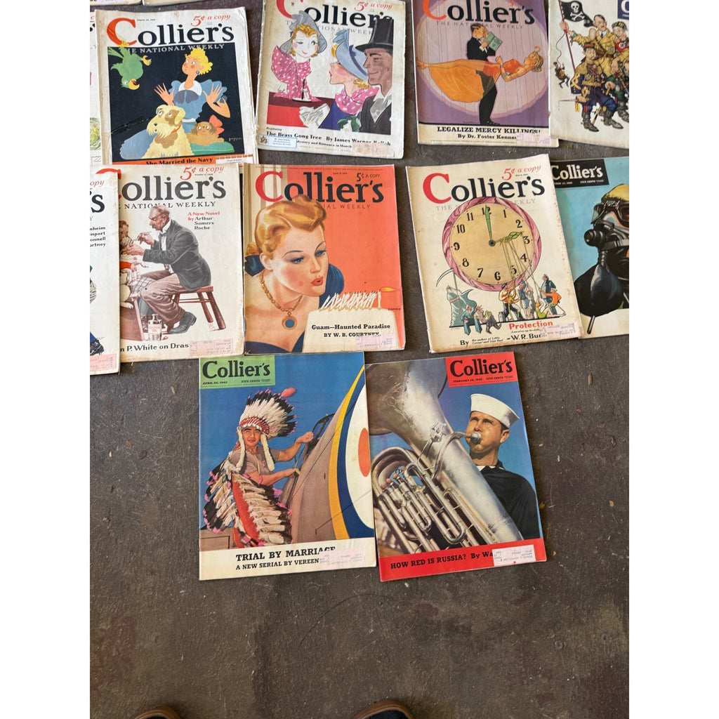 Vintage Collier's Magazine Lot of 16 1930s-1950s Cover Art Advertising Ephemera