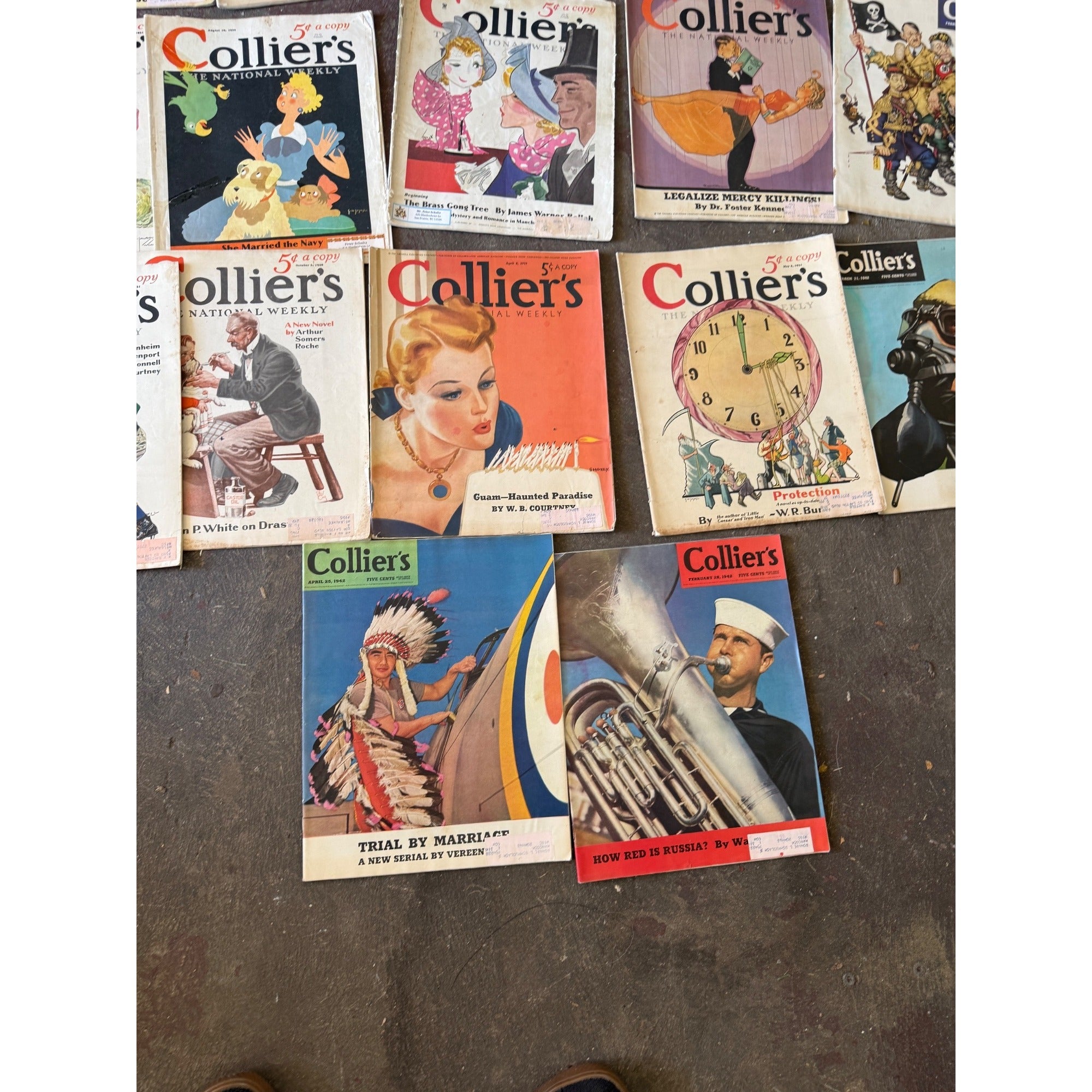 Vintage Collier's Magazine Lot of 16 1930s-1950s Cover Art Advertising Ephemera