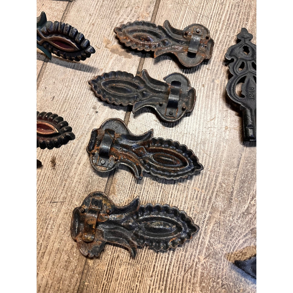 Antique Cast Metal Curtain Drapery Hardware Lot Polychrome Ornate Parts