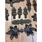 Antique Cast Metal Curtain Drapery Hardware Lot Polychrome Ornate Parts