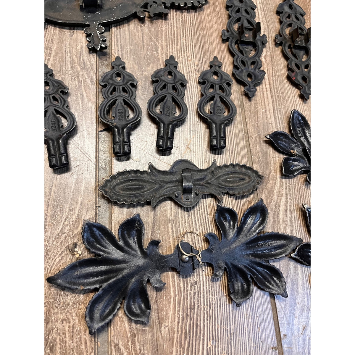 Antique Cast Metal Curtain Drapery Hardware Lot Polychrome Ornate Parts