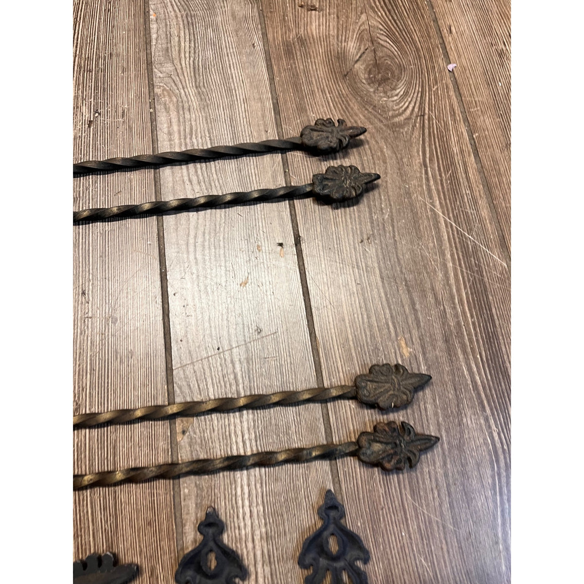 Antique Cast Metal Curtain Drapery Hardware Lot Polychrome Ornate Parts